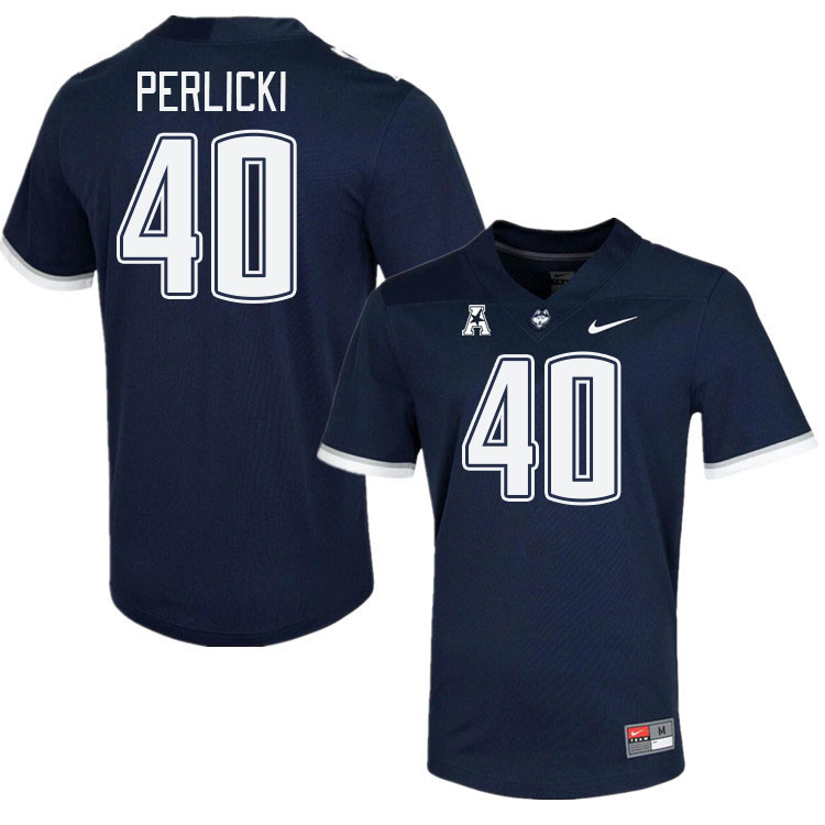 Men #40 Bruno Perlicki Connecticut Huskies College Football Jerseys Stitched Sale-Navy - Click Image to Close